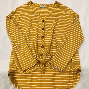 Mustard button down tie front top